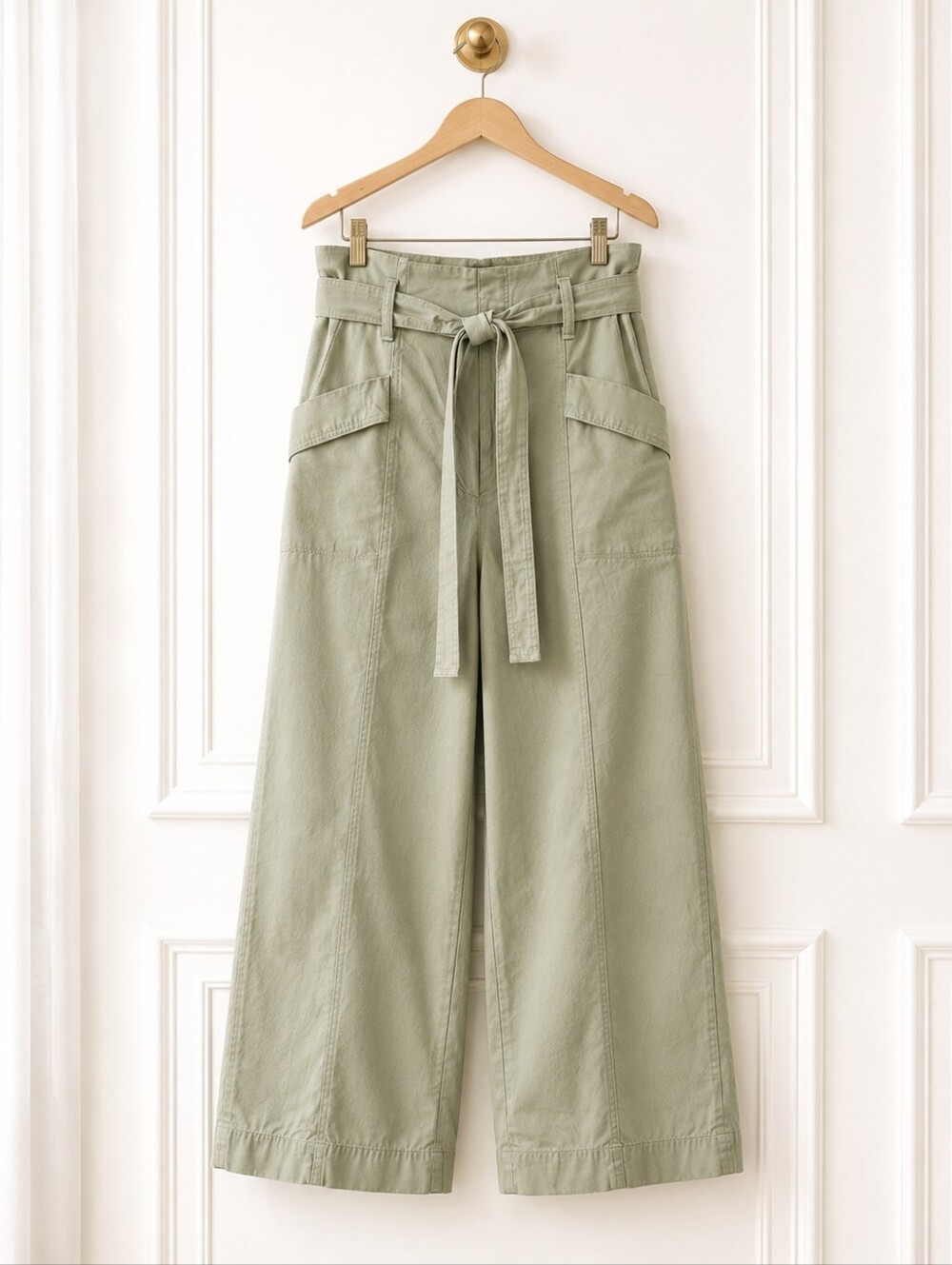 A New Day Sage Green Paperbag Wide Leg Pants | Size 12 | Belted Utility - Picture 6 of 11